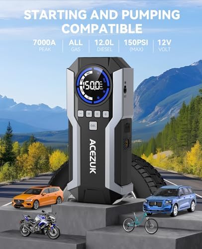 ACEZUK Power Bank - High Capacity 6000A Jump Starter, LED Lumiera e Tanaglio, Per Uso Esterno