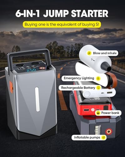  3000A Car Battery Jump Starter Booster per 12V Vehicoli Gas e Diesel 10.0L e 8.0L con Display LCD e Torcia LED
| Compre