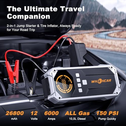  **150 PSI Compressore Carica VEICOLI 6000 A Booster Car Jump Starter 12 V Car Booster LCD con Funzione Di Ricarica Rapi