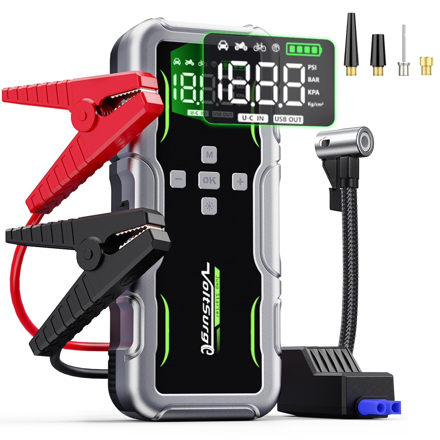  Car Jump Starter con Compressore 160PSI e Booster 7000A per Automobili e Motorbike, Batteria Starter 12V col Lampadino 