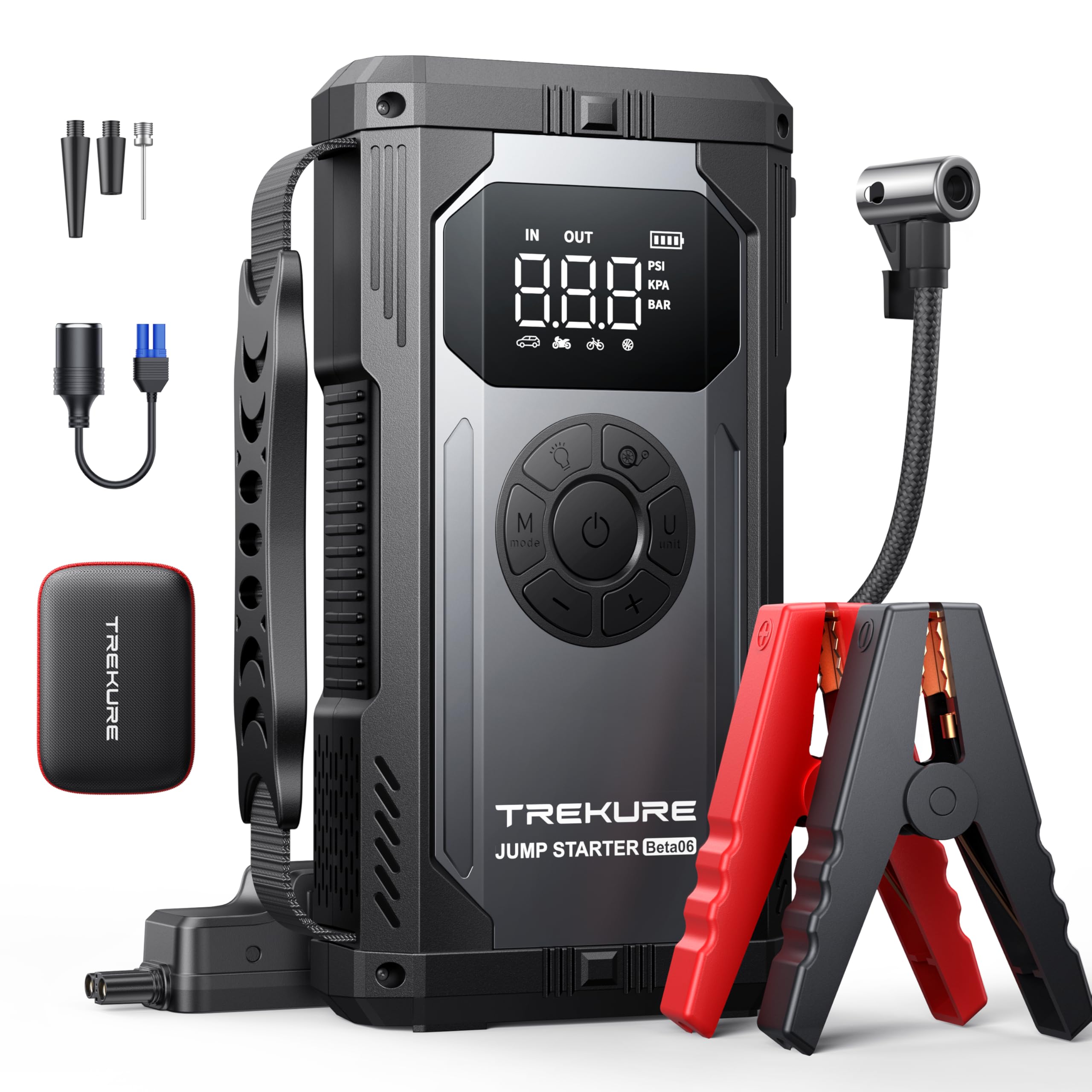 TREKURE 5500A Emergency Car Jump Starter con Comprimiare, Ideale per Tutti i Motori a Benzina o Diesello 10L, con Torci